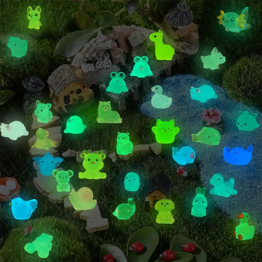 131pcs Luminous Mini Resin Animals, Glow in The Dark Tiny Small Little Animal Ducks Figures to Hide Miniature Figurines for Dollhouse Garden Micro Landscape Aquarium Decorations DIY Crafts by GreenHaven Gardens