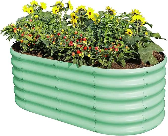 Land Guard 18“ Tall 4×2ft Galvanized Raised Garden Bed Kit, Galvanized Planter Garden Boxes Outdoor, Oval Large Metal Raised Garden Bed for Vegetables……… (Lime Green, 4×2×1.5ft) by GreenHaven Gardens