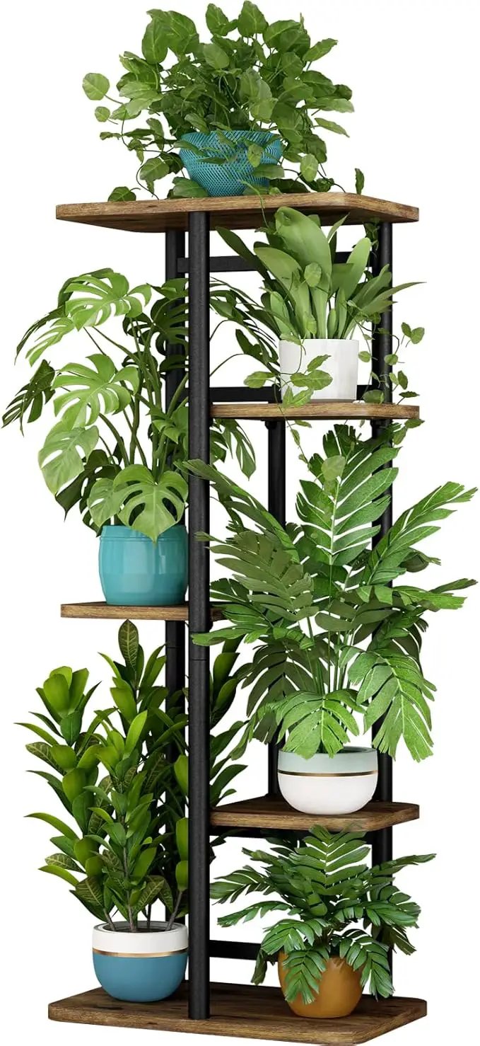 LINZINAR Plant Stand 5 Tier 6 Plant Multiple Flower Rack Holder Shelves Rack Storage Organizer Display Indoor Planter for Balcony Bedroom Patio Garden Living Room, Black by GreenHaven Gardens