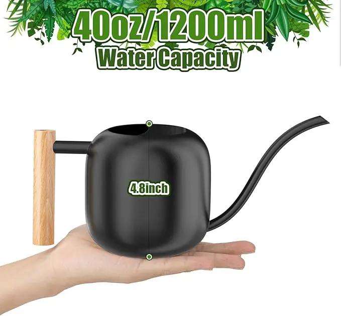 Green Moon Water Can Indoor Plant Black 1.2L/41oz with Long Spout Small Water Can Metal Watering Can Pot for Indoor House Plant Bonsai Outdoor Garden Flowers Decorative by GreenHaven Gardens
