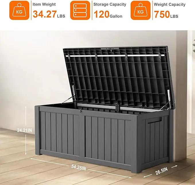 120 Gallon Resin Deck Box, Lockable Patio Outdoor Storage Box for Furniture, Garden Tools and Tools Storage, Waterproof Outside Storage Boxes - Black by GreenHaven Gardens