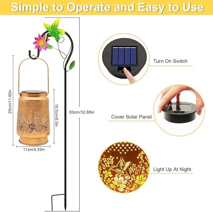 Solar Lanterns Outdoor Hummingbird Garden Decor, Birthday Gifts for Women Mom Grandma Metal Hanging Lantern Lights Waterproof Solar Lights with Shepherd Hook LED Decoration for Garden Yard Patio Lawn by GreenHaven Gardens