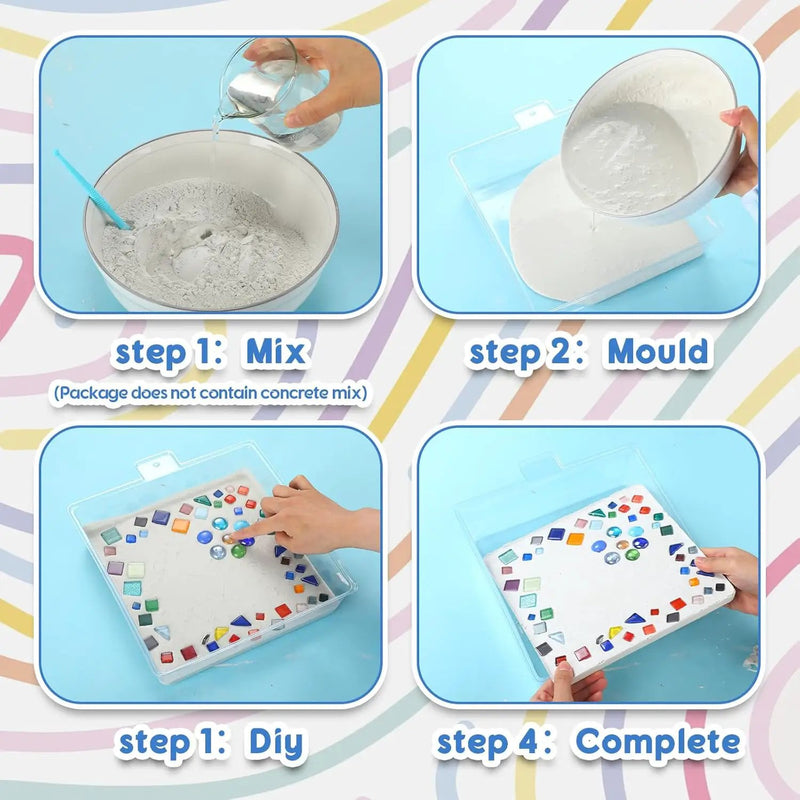LOYIM 24 Pcs Stepping Stone Kit Includes Concrete Mold, Mosaic Tiles and Carving Tools, DIY Craft Handmade Stepping Stone Kit for Kids, Family, Garden Outdoor Decor, No Concrete Mix (Square,10 Inch) by GreenHaven Gardens