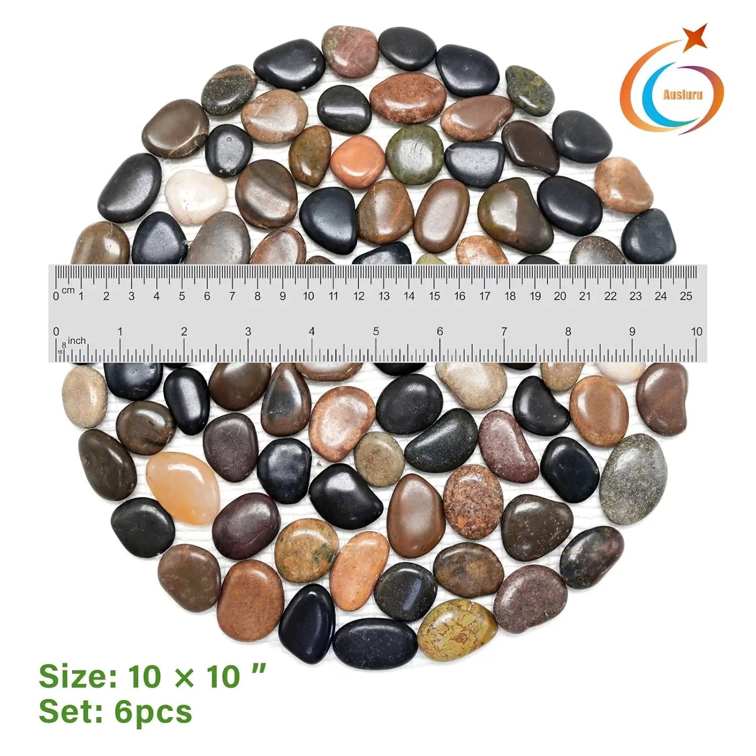 10in River Rock Stepping Stones Set - 6 Pack | Polished Pebble | Long-Lasting PVC Mesh Backing | Perfect for Garden Paths and Lawns Outdoor Landscaping Decoration | Mixed Circle by GreenHaven Gardens
