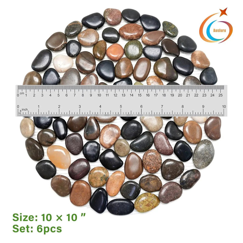 10in River Rock Stepping Stones Set - 6 Pack | Polished Pebble | Long-Lasting PVC Mesh Backing | Perfect for Garden Paths and Lawns Outdoor Landscaping Decoration | Mixed Circle by GreenHaven Gardens
