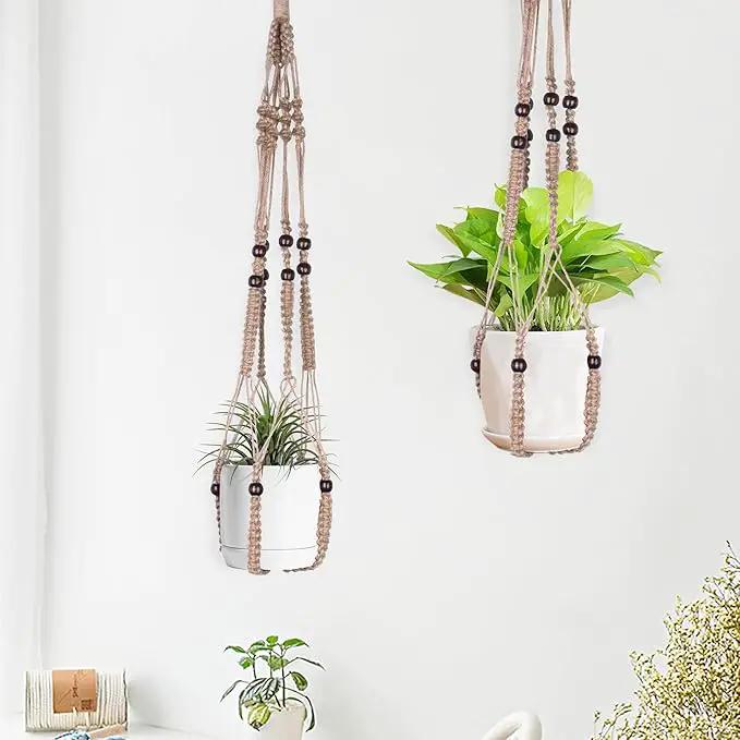 Macrame Plant Hanger Indoor Hanging with Wood Beads Macrame Planters No Tassel for Indoor Outdoor Boho Home Decor 35 Inch(Brown, 2) by GreenHaven Gardens