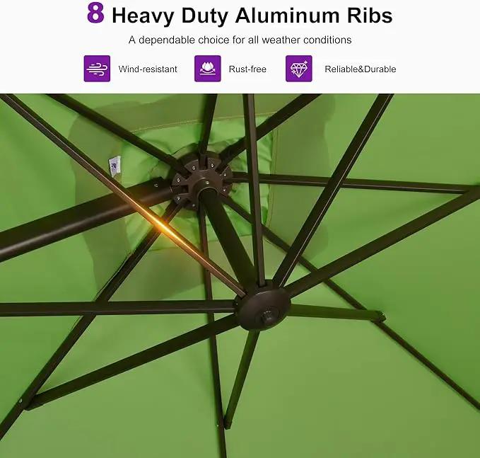 PURPLE LEAF 10' X 13' Patio Cantilever Umbrella Rectangle Umbrella Outdoor with Aluminum Offset Hanging and 360° Rotation for Pool Garden Deck Patio, Green by GreenHaven Gardens