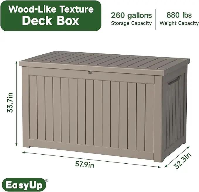 260 Gallon Deck Box Waterproof, UV Resistant Resin Outdoor Storage Box with Hydraulic Rod, Lockable Design and Enhanced Durability for Patio, Garden, and Poolside Use by GreenHaven Gardens