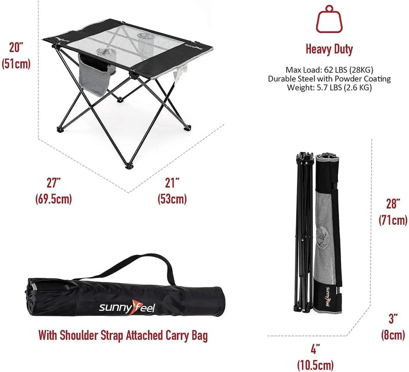 SUNNYFEEL Outdoor Folding Table | Lightweight Mesh Compact Camping Table, Roll Up Top 2 People Portable Camp Tables with Carry Bag for Picnic/Cooking/Beach/Travel/BBQ by GreenHaven Gardens