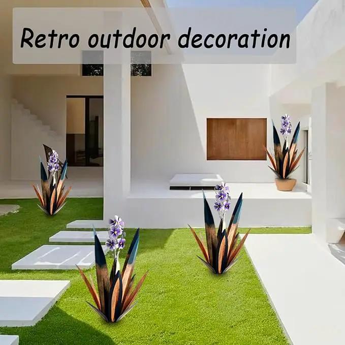 Jesokiibo Tequila Rustic Sculpture DIY Metal Agave Plant Home Decor Rustic Hand Painted Metal Agave Garden Ornaments Outdoor Decor Figurines Home Yard Decorations Stakes Lawn Ornaments (Blue 2PCS) by GreenHaven Gardens