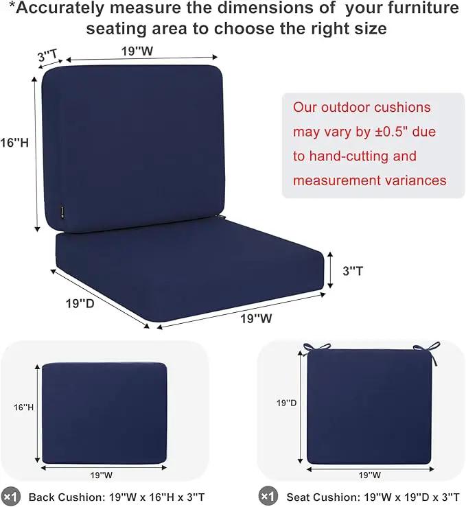 Favoyard Outdoor Deep Seat Cushion Set, 19 x 19 Inch Rainproof & 3-Year Fade Resistant Patio Furniture Cushions, Removable Seat Bottom & Back Cushion Covers with Ties for Chair, Sofa, Couch, Blue by GreenHaven Gardens