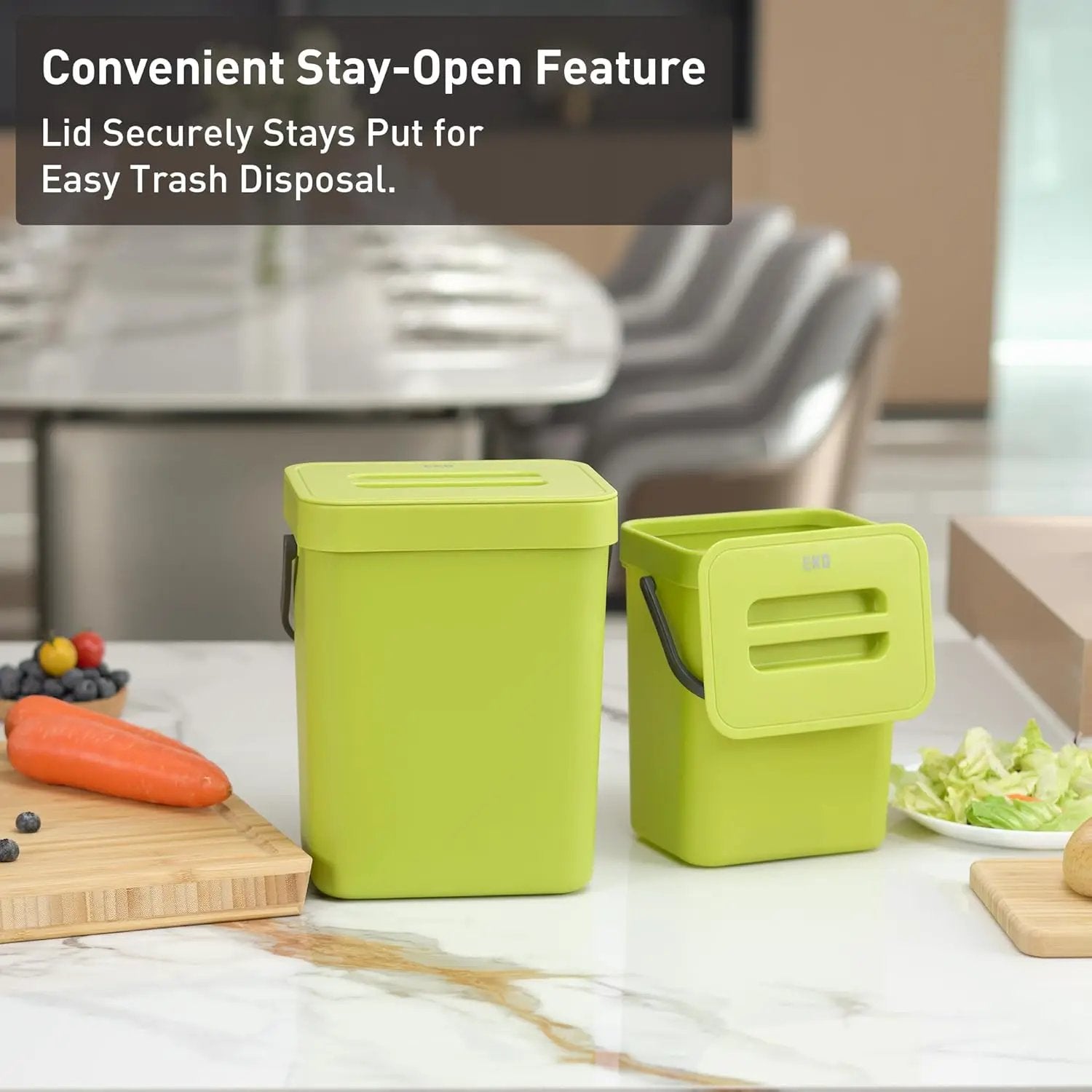 EKO Puro Wall-Mounted Trash Can with Lid, 1.32 Gal / 5L Hanging Trash Can, Small Kitchen Compost Bin for Counter Top, Mini Food Waste Bin (Green) by GreenHaven Gardens