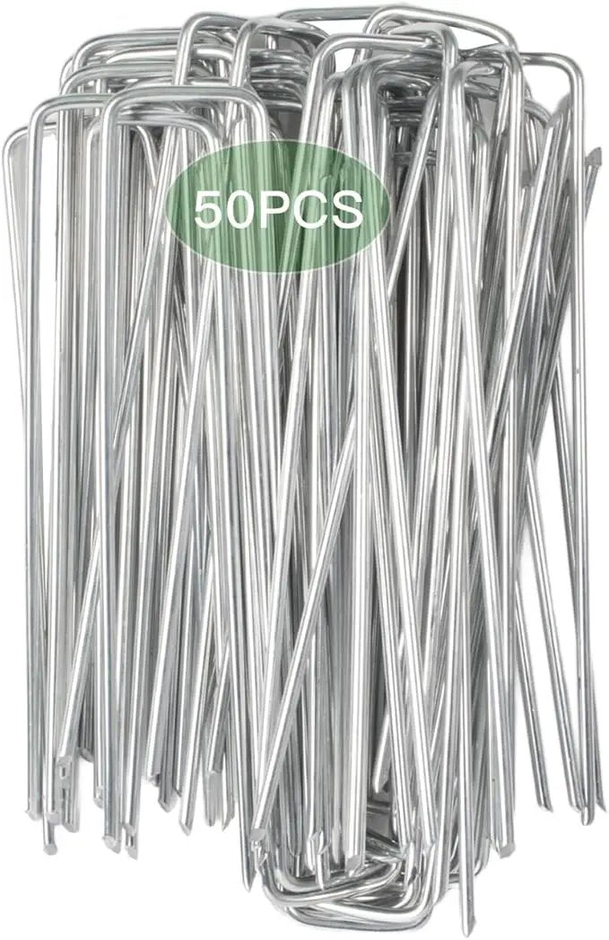 Cool Area 50PCS 6 Inches 11 Gauge Garden Stakes, Landscape Staples, Ground Stakes, Yard Stakes, U-Shaped Garden Staples for Securing Landscape Fabrics,Irrigation Pipes, Weed Barrier Fabric, Fences by GreenHaven Gardens