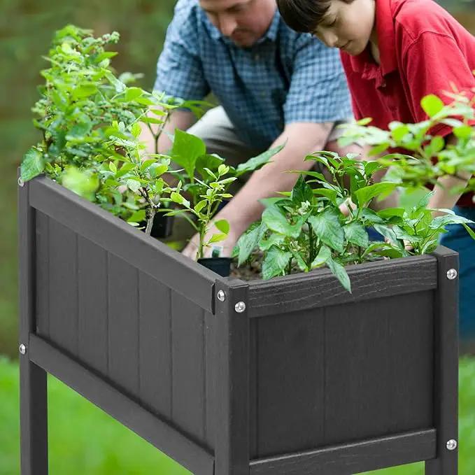 Raised Garden Bed with Drainage Hole Waterproof HDPE Elevated Planter Box with Legs Stable and Durable to Plant Herb Vegetable Flower,Patio,Balcony Outdoors/Indoors Black by GreenHaven Gardens