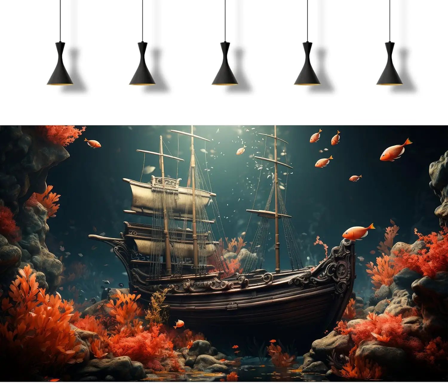 Pirate Shipwreck Aquarium Background Under The Sea Coral Reefs Fish Tank Background Underwater Sunken Ship Landscape Terrarium Background Tropical Sea Marine Life Aquarium Tank Background 30x18in by GreenHaven Gardens