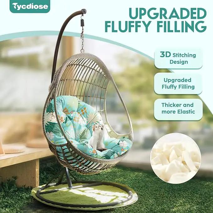 Egg Chair Cushion Replacement, Waterproof Outdoor Hanging Egg Swing Chair Cushions Pads, U-Shaped Thickened Cushions for Hanging Eggs Chair with Ties, 47x33x7 Inches (Cyan Floral Leaf) by GreenHaven Gardens