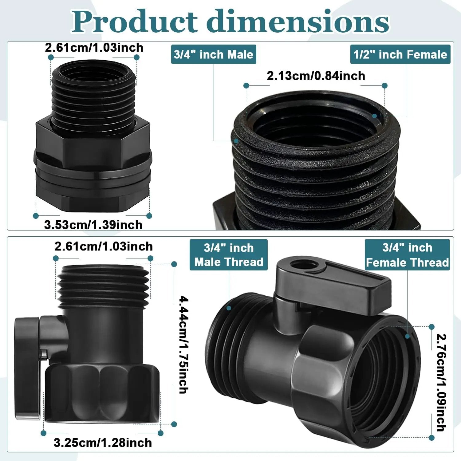 4 Pack Rain Barrel Spigot kit 3/4'' Plastic Garden Hose Shut Off Valve Kit With 3/4 GHT Bulkhead Fitting for Rain Barrels Aquariums Water Tanks Tubs Pools Spigot by GreenHaven Gardens