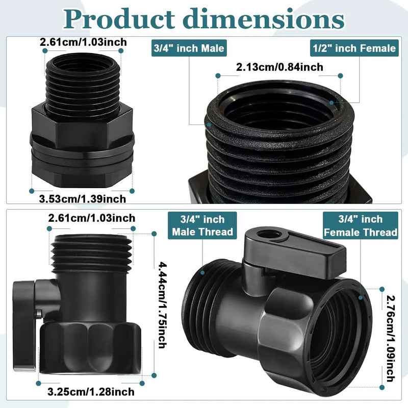 4 Pack Rain Barrel Spigot kit 3/4'' Plastic Garden Hose Shut Off Valve Kit With 3/4 GHT Bulkhead Fitting for Rain Barrels Aquariums Water Tanks Tubs Pools Spigot by GreenHaven Gardens