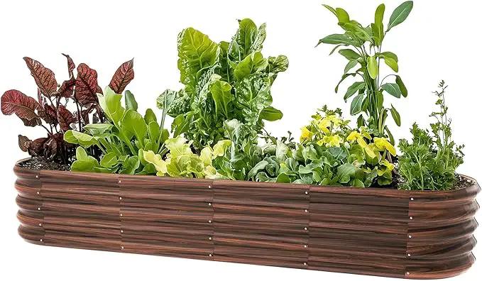 8x2ft Oval Galvanized Raised Garden Bed Kits 16" Tall Outdoor Large Metal Modular Planter Box 9-in-1 Raised Beds for Gardening,Vegetables,Fruits,Flowers & Herbs (Brown) by GreenHaven Gardens