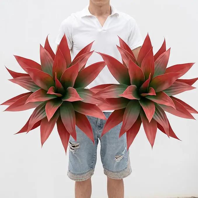 Artificial Agave Plants,Large UV Resistant Fake Agave Planters for Indoor and Outdoor Decorating Artificial Plants for Outdoors Fake Plants 2Pack, 28" Red by GreenHaven Gardens