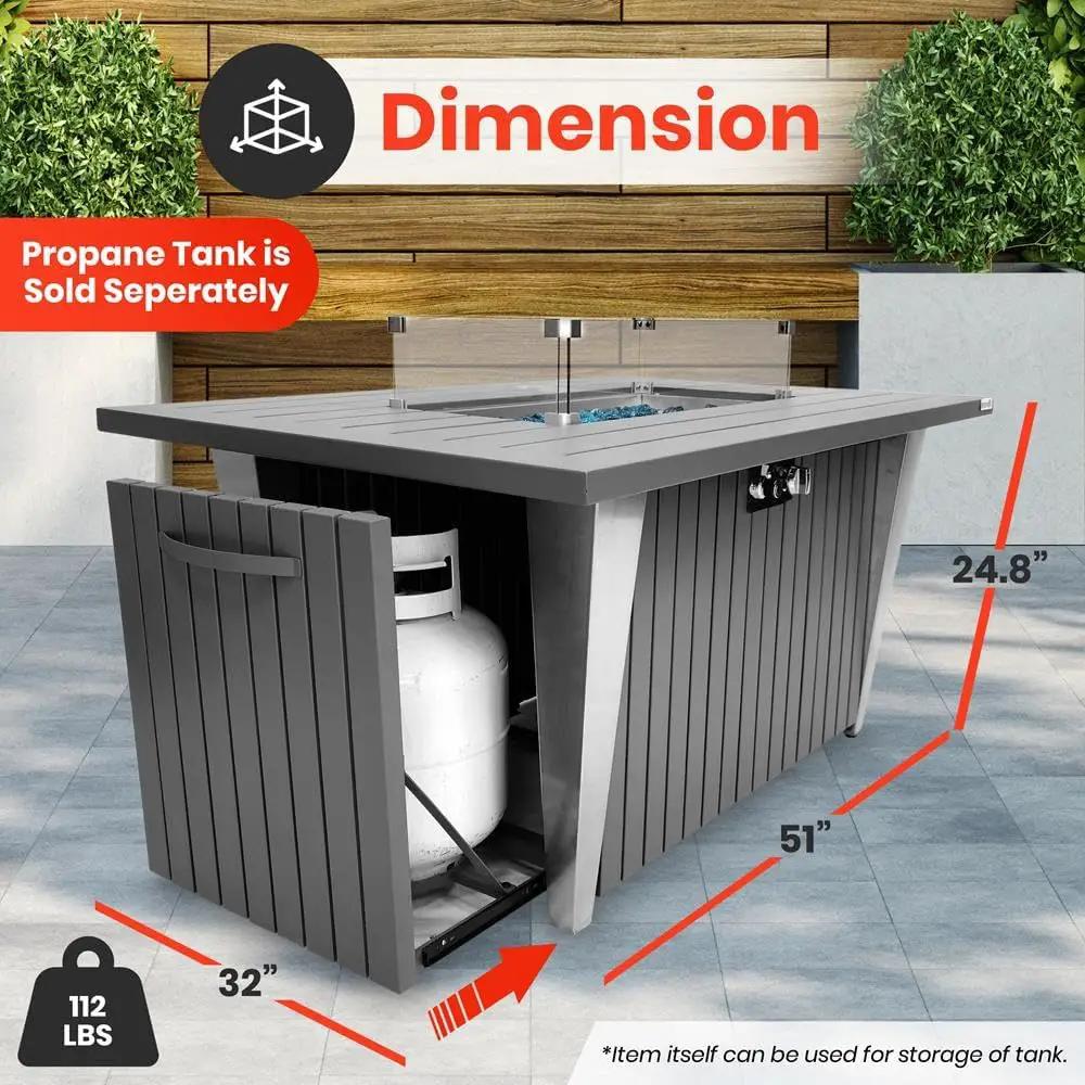 Outdoor Propane Fire Pit Table - CSA/ETL Certified 50,000 BTU Pulse Ignition Weatherproof Rectangle Propane Gas Fire Table w/Adjustable Flame - Glass Rocks Wind Guard, Black - SereneLife SLFPSX55 by GreenHaven Gardens
