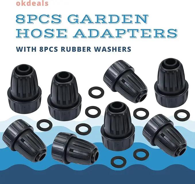 8pcs Garden Hose Adapter, 3/4'' Faucet Convert to 1/2'' Drip Irrigation Tubing, Drip Irrigation Hose Connectors for Outdoor Watering, Fittings with 8pcs Rubber Washers (1 Barb) by GreenHaven Gardens