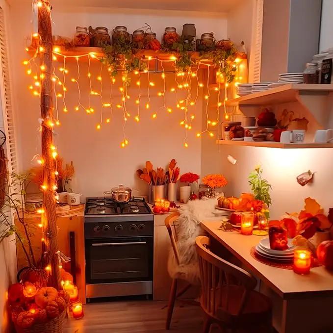 JMEXSUSS Orange Lights for Thanksgiving, 400 LED Orange Icicle Lights Outdoor, 8 Modes Orange Lights with 80 Drops Thanksgiving String Lights Plug in for Fireplace Indoor House Roof Outdoor Holiday by GreenHaven Gardens