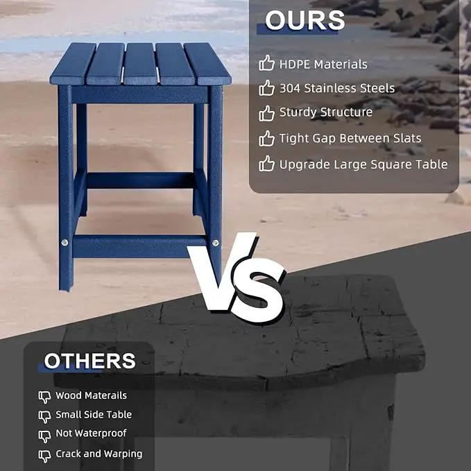 Adirondack Side Table Outdoor, HDPE Small Outdoor Table for Patio, Outside End Table, Blue, 13.98" x 13.19" x 16.73" by GreenHaven Gardens