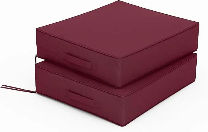 Patio Chair Cushions 18.5 X 16 X 4 Inch Waterproof Outdoor Seat Cushions for Patio Furniture, Outdoor Sofa Couch Pads with Ties & Handle, Set of 2, Burgundy by GreenHaven Gardens