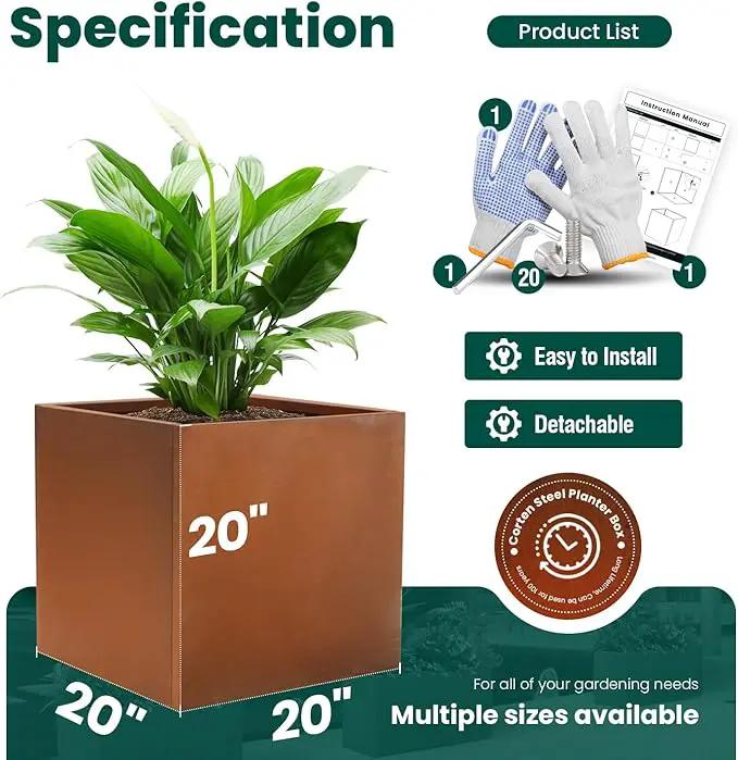 Corten Steel Planter Box Outdoor Planter Metal Square Large Steel Flower Pot Rustic Cube Patina Tall Plant 20 Inch Durable Antique for Commercial Residential Patio Deck Yard Garden by GreenHaven Gardens