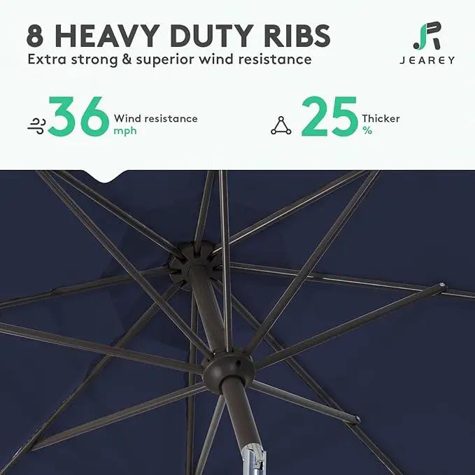 JEAREY 10FT Outdoor Patio Umbrella Outdoor Table Umbrella with Push Button Tilt and Crank, Market Umbrella 8 Sturdy Ribs UV Protection Waterproof for Pool, Garden (Navy) by GreenHaven Gardens