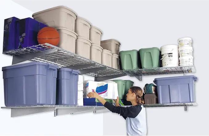 00651 2-Pack Heavy Duty Steel Wall Garage Shelving, 45-Inch X 15-Inch, Low-Profile Brackets, Max Shelf Load 200 Pounds, Hammertone by GreenHaven Gardens
