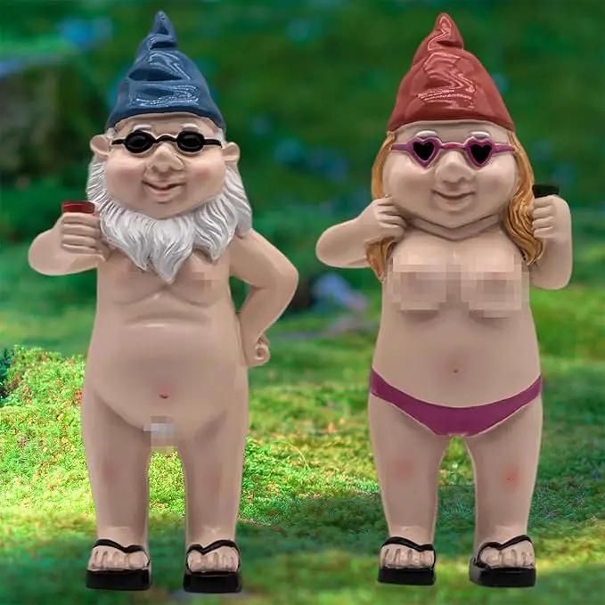 MINICAR 8'' H Gag Gnomes Statues Garden Outdoor Decor, Funny Dwarf Sculptures Yard Lawn Decorations, Naughty Gifts for Women Men, Set of 2 by GreenHaven Gardens