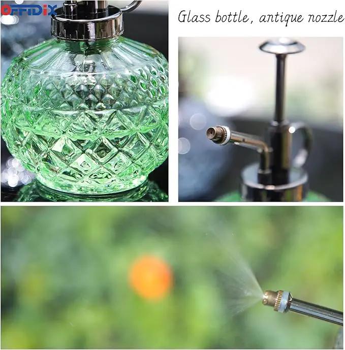 OFFIDIX Plant Mister, Mister Spray Bottle for Plants,Glass Spray Bottles with Plastic Bronze Plastic Top Pump,300ML Small Watering Can for Gardening, Cleaning (Light Green) by GreenHaven Gardens