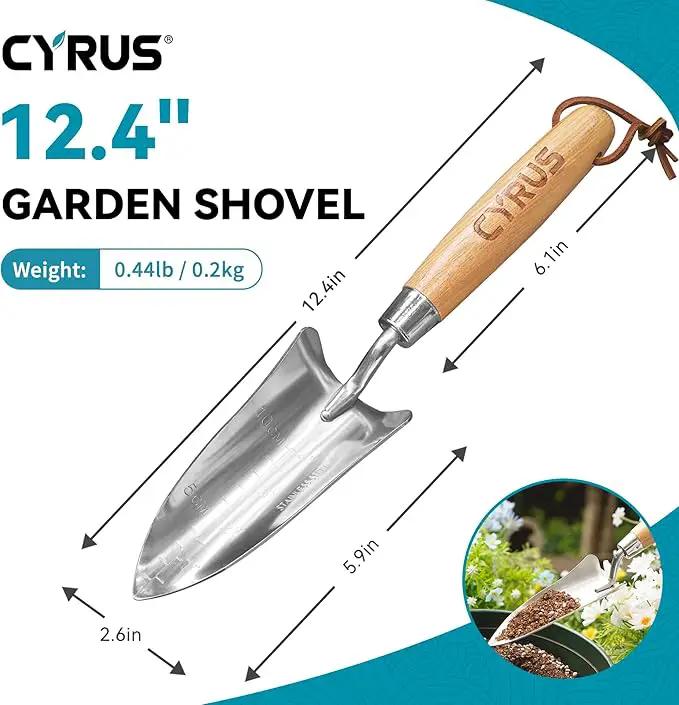 CYRUS 12.4”Garden Shovel,Heavy Duty Small Stainless Steel Garden Trowel with Ash Wood Handle,Suitable for Planting,Measuring,Weeding Multi-Purpose Garden Spade by GreenHaven Gardens
