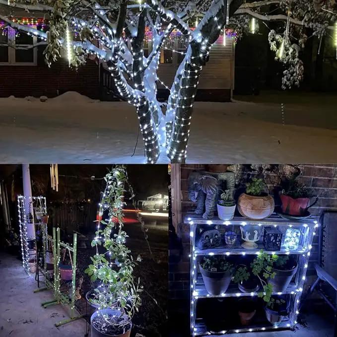 YEGUO White Solar Fairy Lights Outdoor Waterproof, 4 Pack Each 33ft 100 LED String Light, 8 Modes Silver Wire Twinkle Lights by GreenHaven Gardens