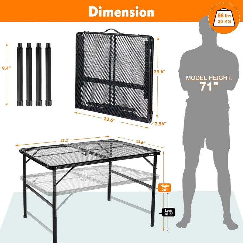 Folding Table, Easy for Storage, Compact Portable Picnic Table for Grill, Outdoor Camping, Garden, Patio, Dining, BBQ, Party, Market, 4Ft (Large, Black) by GreenHaven Gardens