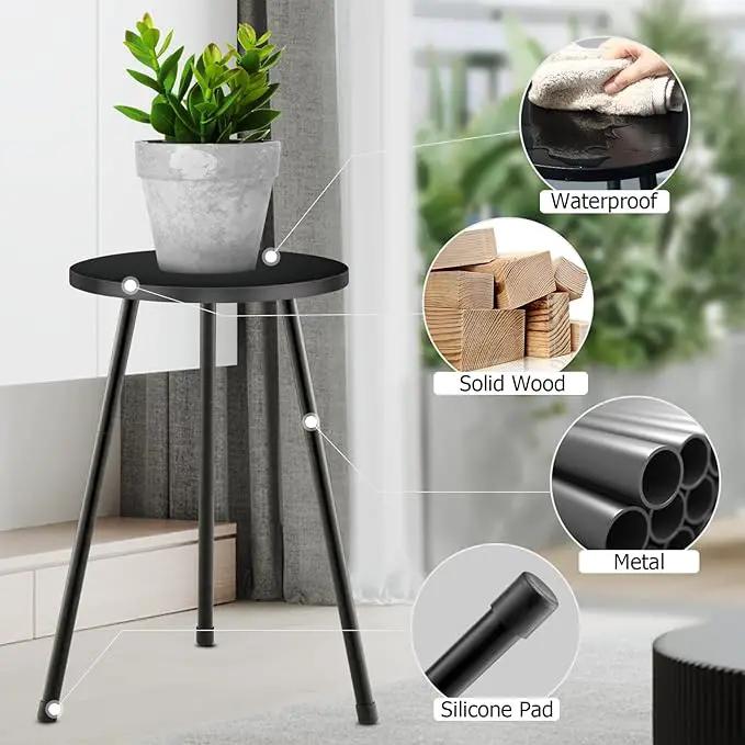 Tall Plant Stand, Mid Century Wood Indoor Plant Stand Black Plant Table for Flower Pots, Metal Plant Holder, Modern Home Decor Small Round Side End Table (11.8"x20") by GreenHaven Gardens
