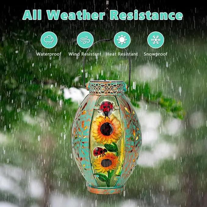 Sunflower Solar Lanterns Outdoor Waterproof,Hanging Solar Lantern,Sunflower Lanterns Decorative Outdoor,Glass & Metal Solar Lights for Tabletop Patio Porch Decor by GreenHaven Gardens