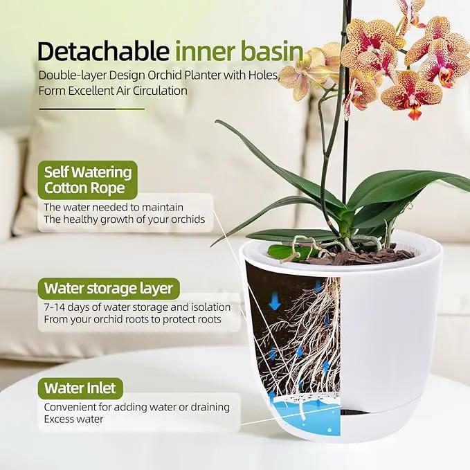 QCQHDU 2 Pack Orchid Pots with Holes for Repotting, Double-Layer and Self Watering Orchid Pot with Good Air Circulation by GreenHaven Gardens