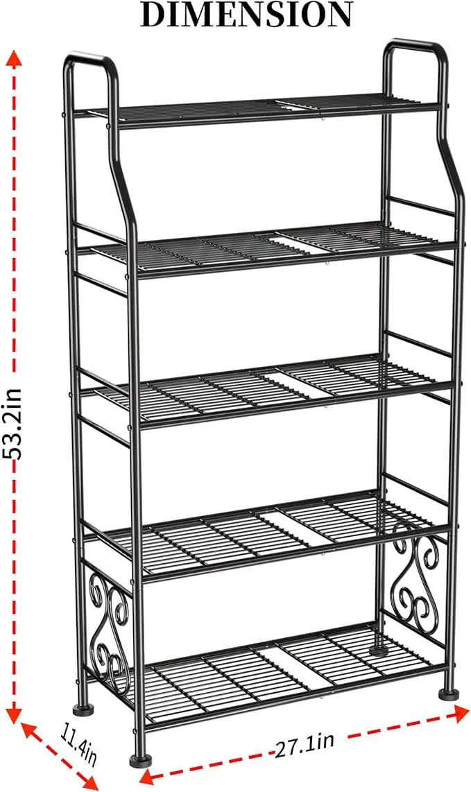GIOTORENT Plant Stand Outdoor Indoor 5 Tier Metal Waterproof - 53.2" Plant Shelf for Patio, Balcony, Living Room, Large Capacity Tiered Plant Rack, Black by GreenHaven Gardens