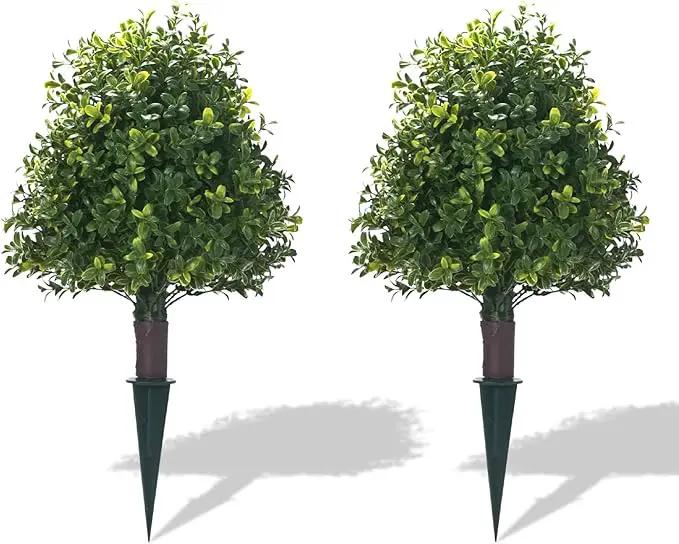 20" Artificial Boxwood Topiary Balls Trees with Ground Spike, 2 Pack UV Resistant Artificial Shrubs, Fake Evergreen Artificial Plant Brush for Indoor Outdoor Front Porch Garden by GreenHaven Gardens