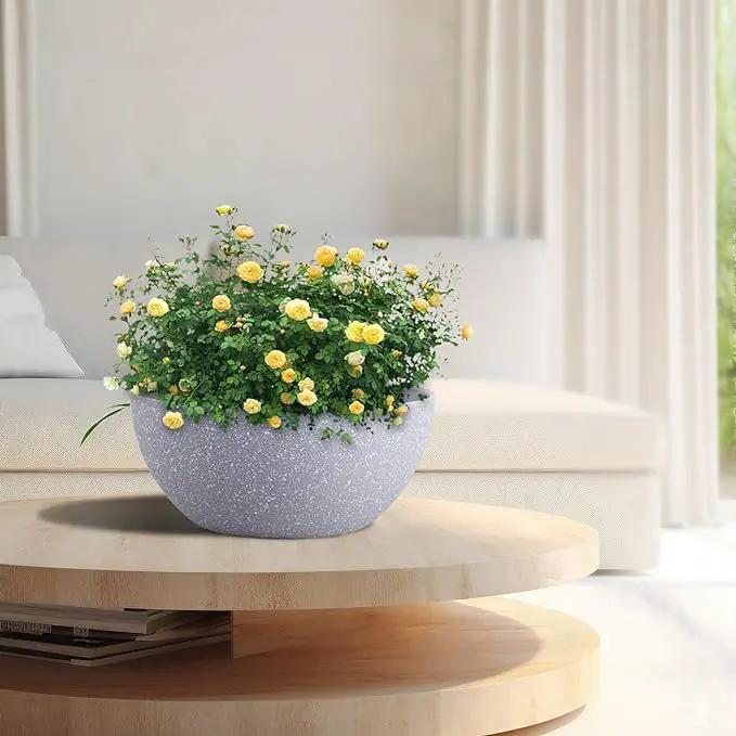 13 inch Large Hanging Planters Plant Pots for Outdoor Indoor Plants with Drainage Holes and Chain, 2 Pack Round Hanging Flower Pots for Garden Home Porch Decor, Speckled Grey by GreenHaven Gardens