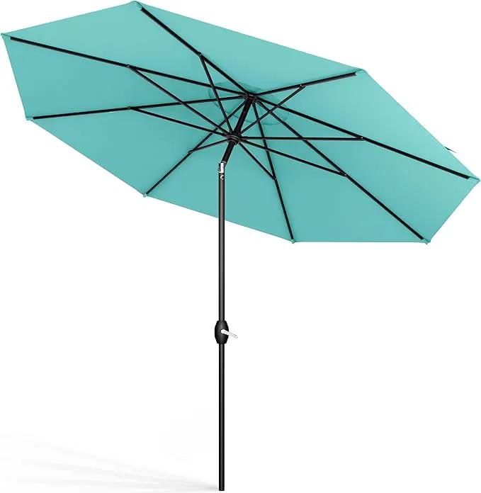 Midtown Umbrellas Sunbrella Umbrella 9 Feet Outdoor Umbrella With Sunbrella Aruba Acrylic Fabric - Auto-Tilt Aluminum Frame Patio Umbrella For Backyard, Deck, Garden, Pool - Black Pole by GreenHaven Gardens