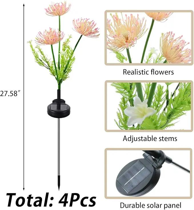 Solar Flower Lights for Garden Decor, 4Pack Pink Flowers with Green Stems, Solar Panel and Stake, Waterproof Solar Plant Lights for Outdoor Yard, Lawn, Path Decorations by GreenHaven Gardens