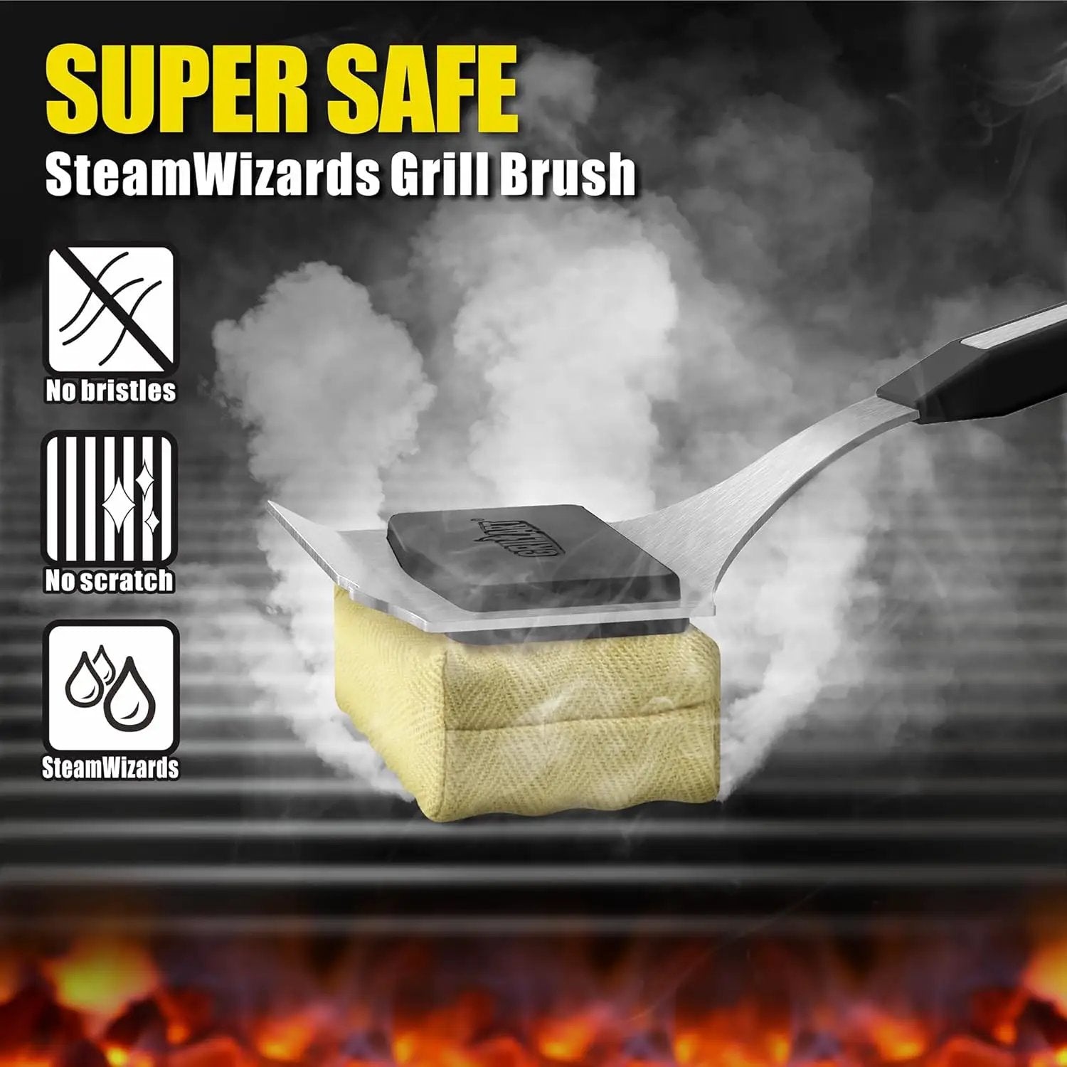 GRILLART Grill Brush Bristle Free. Upgraded BBQ Replaceable Cleaning Head, Seamless-Fitting Scraper Tools for Cast Iron/Stainless-Steel Grates Griddle, Safe Barbecue Grill Cleaner-Black by GreenHaven Gardens