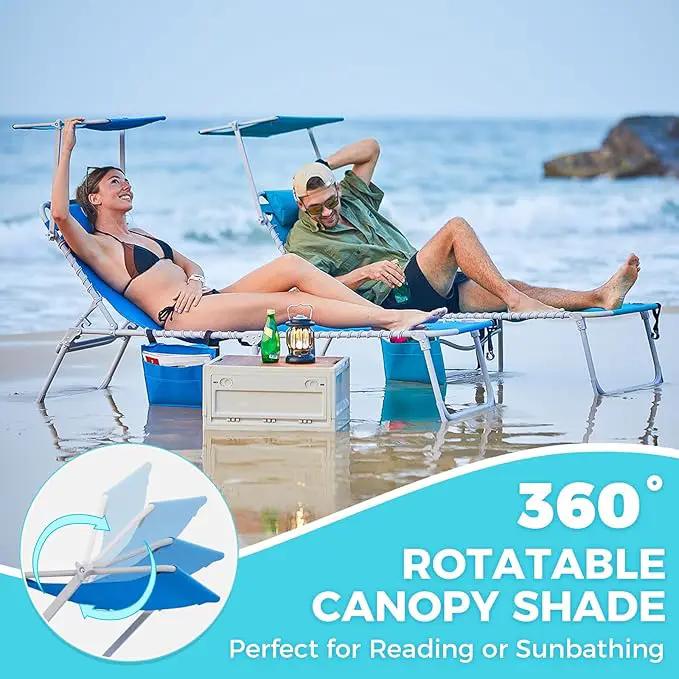 #WEJOY Folding Lounge Chair with Canopy Shade, Portable Adjustable 5-Position Patio Chaise Lounger with Pillow & Storage Pocket for Lay Flat Outdoor Lawn Backyard Beach Camping Pool Tanning (Blue) by GreenHaven Gardens