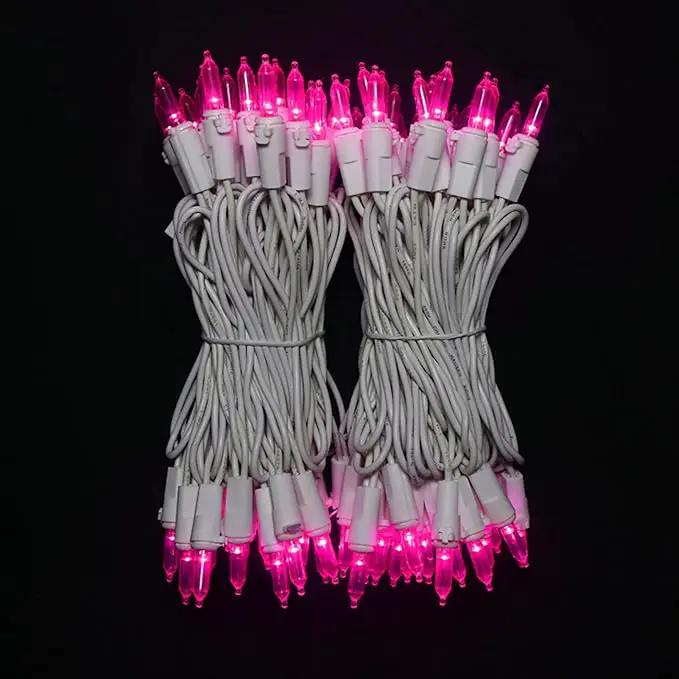 Pink Christmas LED Lights - 2 Pack 100 Count Pink Christmas String Lights for Tree, Bedroom, Wedding, Indoor/Outdoor Valentines Day Decorations, 2 Sets 33 Feet White Wire, UL Certified, Connectable by GreenHaven Gardens