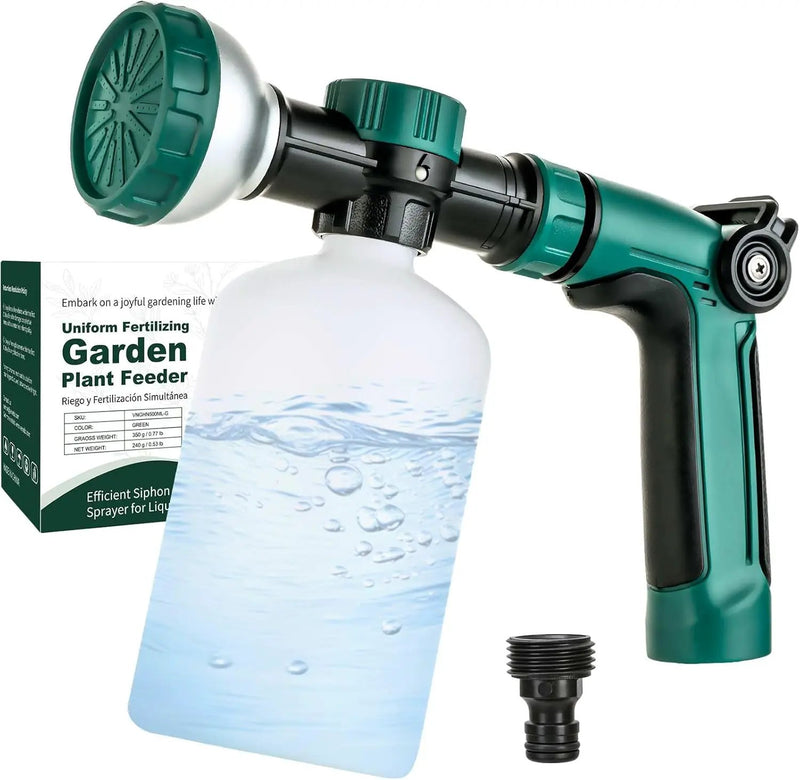VENETIO 8-Dial Hose Nozzle Sprayer for Liquid Fertilizer & Chemicals | Multi-Purpose Lawn & Garden Spreader Tool for Watering, Fertilizing, Pet Washing & Outdoor House Cleaning, 16oz Dispenser Bottle by GreenHaven Gardens
