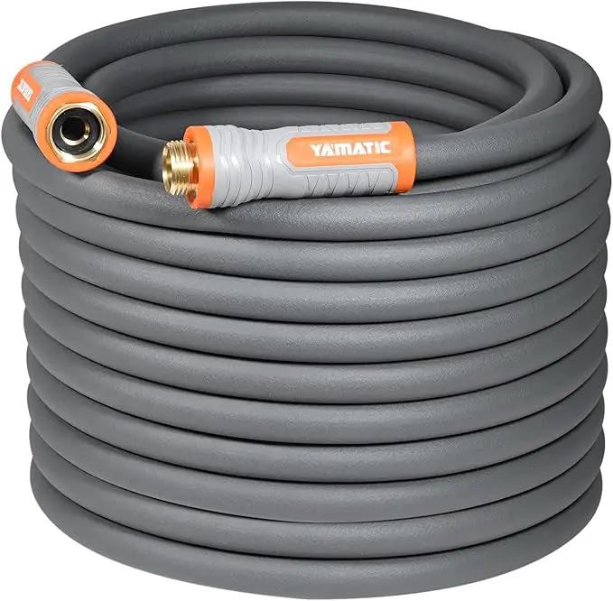 YAMATIC Heavy Duty Garden Hose 5/8 in x 100 ft with Swivel Handle, Super Flexible Water Hose, All-weather, Lightweight, Burst 600 PSI, Grey by GreenHaven Gardens